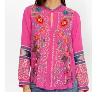 Johnny Was RARE Pink Tamarind Embroidered Blouse Long Sleeve